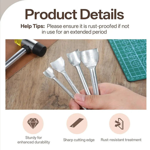 14 Sizes Leather Corner Punch Set With Half Round Punch And Rubber Hammer for DIY leathercraft on table, hand holding punches