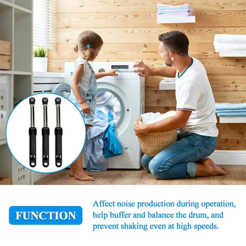 Three TOMOON washer shock absorbers for LG washing machines, black metal with plastic ends, 3-pack.