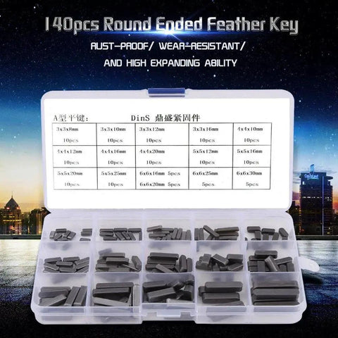 Stainless Steel Feather Key Set 140 Piece Keyway Kit For Flywheels Pulleys And Machinery Round Ended Shaft Keys in box