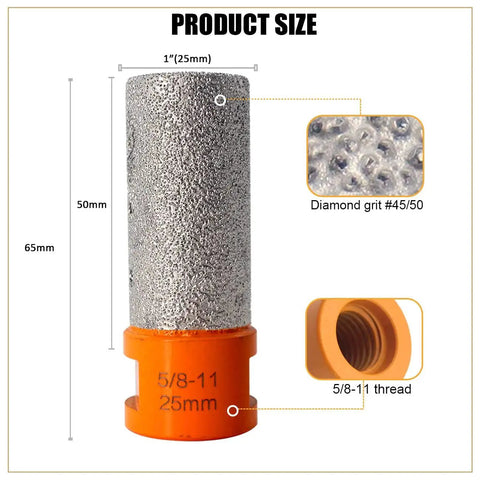 1 inch diamond finger milling bit with 5/8-11 thread, part of 3 Piece Diamond Tile Beveling Bits Set Pro Grade Including 2 Inch Cone Chamfer Bit