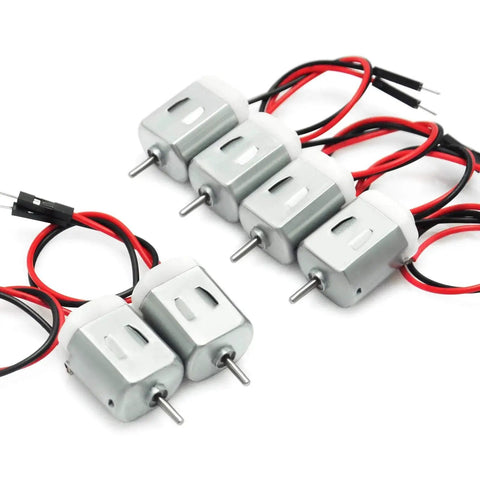 Compact 130 DC Motor Set For Arduino Projects 1.5V To 6V Case Pack Of 6 By Gikfun with wire leads, ideal for DIY robotics.