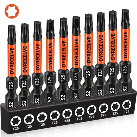 10 Pack T25 Torx Bits For Impact Driver, 2 Inch Magnetic Torx Star Bit Set With CNC Machined Tips in holder