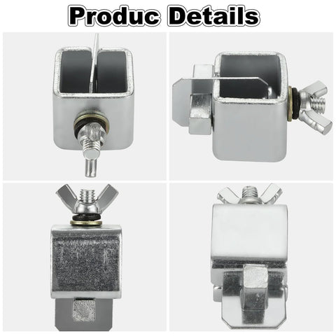 Acrux7 butt welding clamp, small carbon steel sheet metal clamp, front view with square jaws

Acrux7 butt welding clamp, side view with rectangular body and winged adjustment screw

Acrux7 butt welding clamp, close-up of wing nut and threaded stud on metal body

Acrux7 butt welding clamp installed on edge, showing clamp jaw and mounting screw