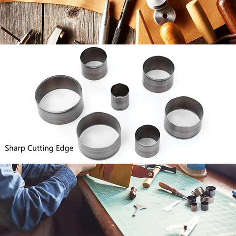 Leather Hole Punch Die Set 7 Piece Round Cutter Kit For Handmade DIY Leather Craft with cutting dies in sizes 20mm to 50mm