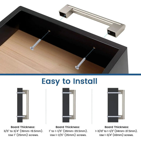 Installation guide for 30 Pack 5 Inch Hole Centers Stainless Steel Boss Bar Cabinet Pulls Satin Nickel Finish