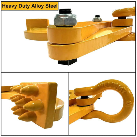 Close-up of Heavy Duty Pallet Puller Clamp With 8 Inch Jaw Opening For Pallets Wood Trees, showing alloy steel construction.