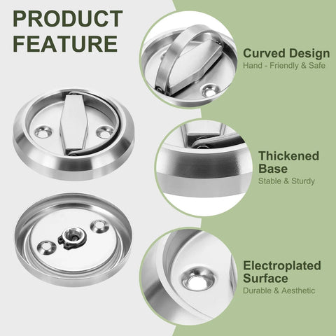Round Recessed Door Pull Handle In Stainless Steel Concealed Brushed Finish With Double Ring Design Hidden Cabinet Knob