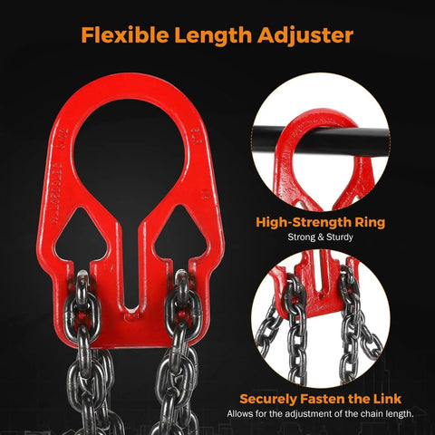 BEAMNOVA lifting chains with adjuster hooks, red steel, 5/16 in x 10 ft, 7000 lb capacity; two chains