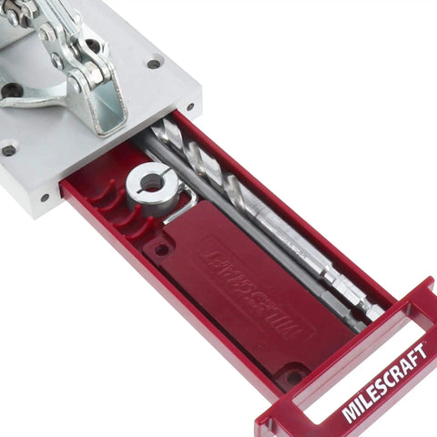 Pocket Hole Jig 400 Self Clamping Kit With Adjustable Bushing Blocks And Two Three Eighths Drill Guides visible from top view