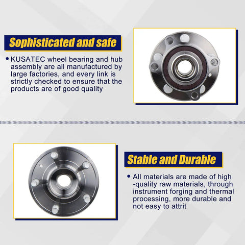 Two Piece Wheel Bearing And Hub Assembly 512460 For Ford Explorer 2011 2018 And Police Interceptor Utility 2013 2018 Front Or Rear 5 Lug With ABS Drop In Ready Direct Replacement Premium Quality Set showing front and back views