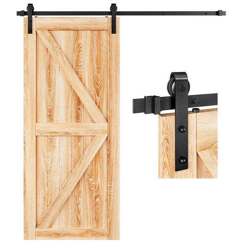 6 Ft Heavy Duty Sliding Barn Door Hardware Track Kit With J Pulley, smooth quiet ball bearing rollers, easy install