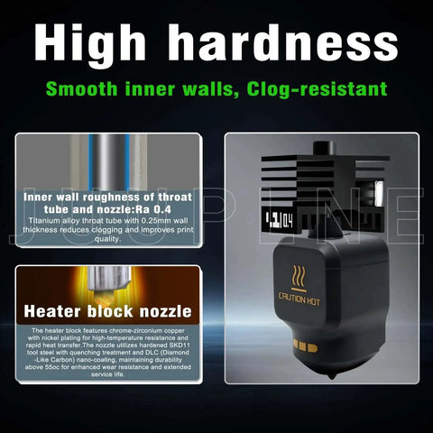 3 Pack Hotend Kit With 0.2mm 0.4mm 0.6mm Pro Grade Nozzles For P2S H2D H2S H2C Printers showcasing high hardness heater block.