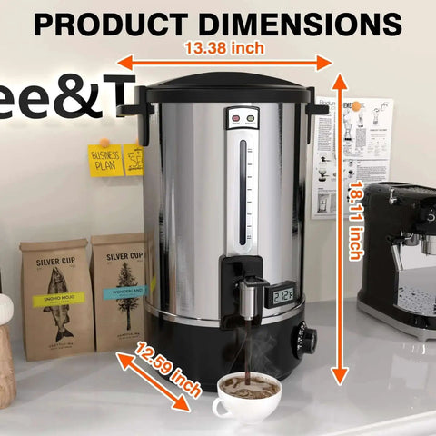 Commercial Coffee Urn 110-Cup 16L Fast Brew Stainless Steel Hot Beverage Dispenser With Temperature Display And Thermometer
