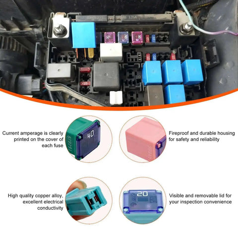 10 Pack Car Square Fuses Low Profile Box Kit All In One With 20A 30A 40A 50A 60A Micro Cartridge Fuses installation guide in fuse box