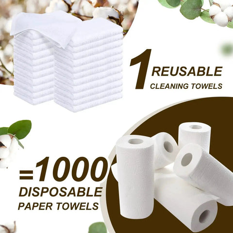 1 reusable cleaning towel equals 1000 disposable paper towels with cotton illustration