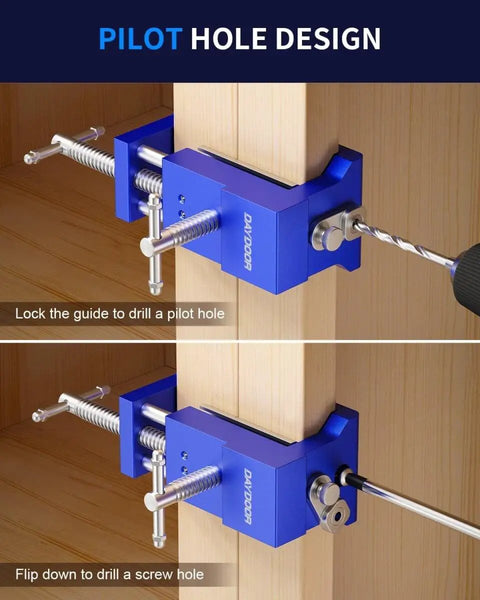 Heavy Duty Cabinet Clamps 4 Pack With Built In Drill Guide And EVA Protection, Cast Steel Construction, Face Frame Alignment Tool, Blue