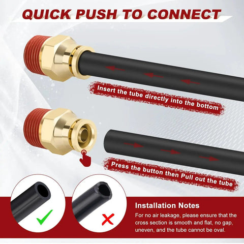 Brass Push To Connect Air Fittings Kit One Quarter Inch Straight And Ninety Degree Elbow Combo installation guide