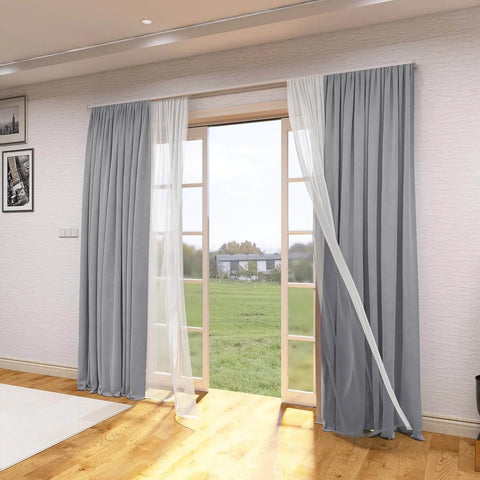 Heavy Duty Conjoined Double Track Curtain Rail System Ceiling Mount White 9.5ft With Silent Ball Bearing Runners installed