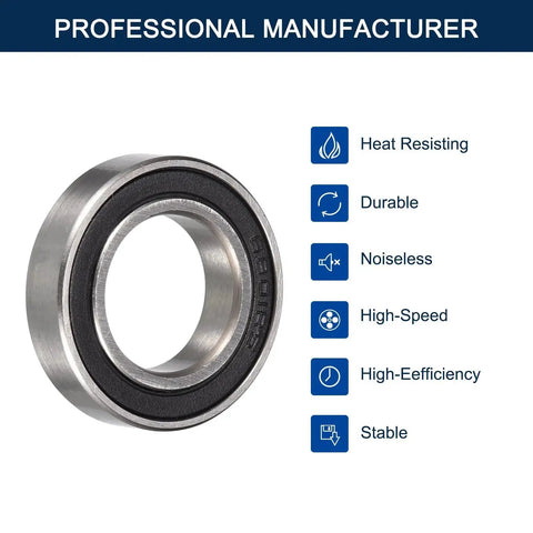 Deep Groove Ball Bearing 12x21x5 mm 6801-2RS with double rubber seals and chrome steel material, showcasing durability features.