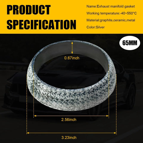 65mm exhaust gasket donut, silver textured graphite flange seal for SUV/Truck piping connection