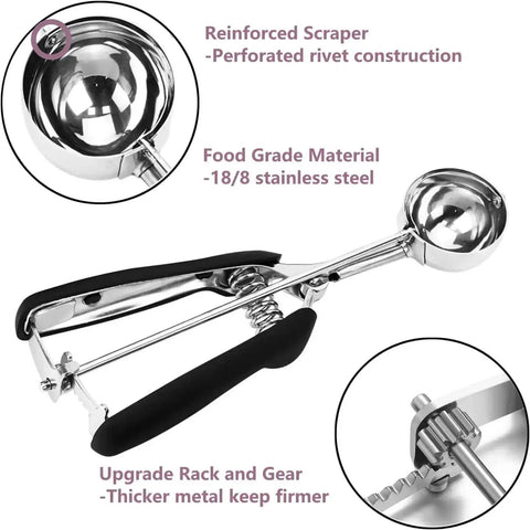 Go To 2 Tbsp Cookie Scoop Ice Cream Scooper With Trigger Release 18 8 Stainless Steel Dough Scoop featuring non-slip grip and details