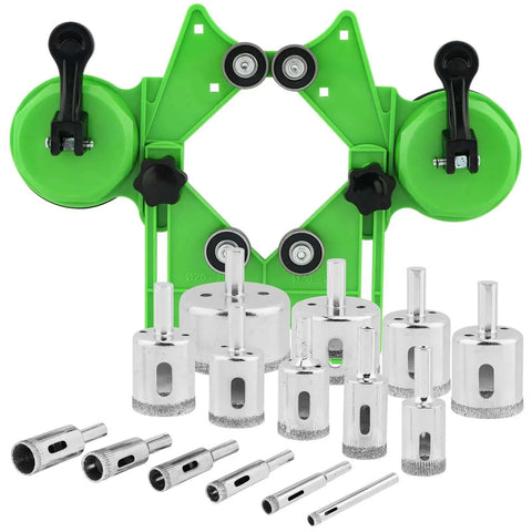 Diamond Hole Saw Kit With Guide Jig And Double Suction Cups for Ceramic Glass Tile and Stone from 0.24 to 1.97 inches.