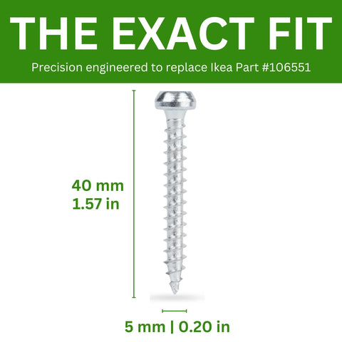 Replacement Wood Screw M5.0-2.3x40 Full Thread With 4mm Hex Recess for Furniture Part 106551 Zinc Plated Steel Pack of 12