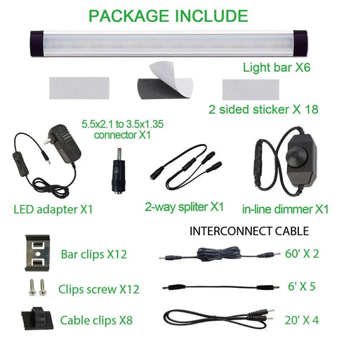 Under Cabinet LED Light Bar Kit 12V Plug In Dimmable With Switch 6 Panel Daylight White Bar Lights accessories and components