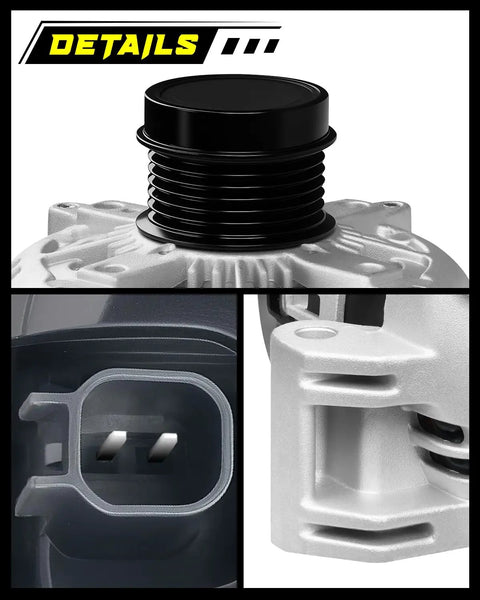 Details of Beefed-Up 220A 12V Alternator With 6-Groove Clutch Pulley for Jeep Grand Cherokee 2011-2021 3.6L and more.