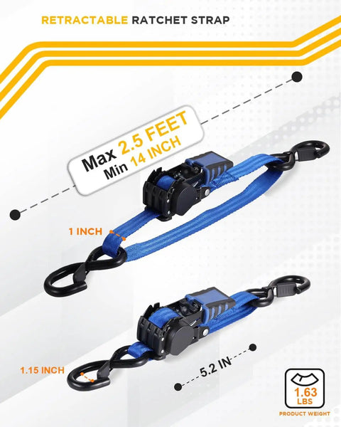 Retractable Ratchet Straps For Boats And Jetskis Two Pack Dockside Ready One Inch Wide By Two And A Half Feet Long Heavy Duty