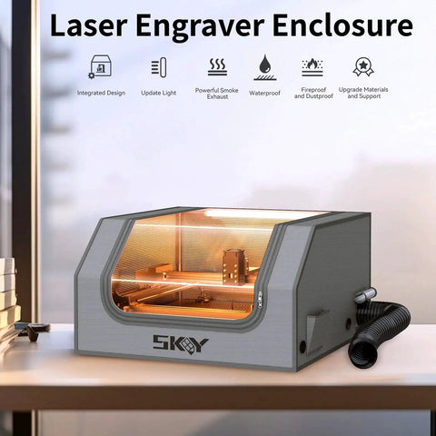 Universal Laser Engraver Enclosure With LED Light And Vent Kit For Most Laser Cutters, Eye Protection, Smoke Odor Shield on a table