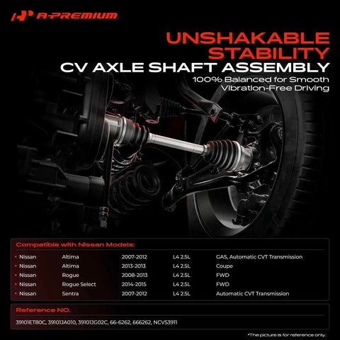 CV Axle Shaft Assembly Front Left Driver Side For Altima 2007-2013 2.5L Auto CVT, Sentra 2007-2012 Auto CVT, Rogue 2008-2013 FWD, Rogue Select 2014-2015 FWD Replacement installed in a car