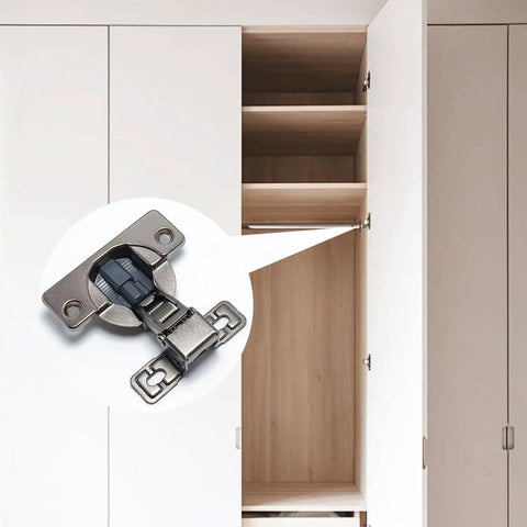 4 Pack Soft Close Cabinet Hinges For Kitchen And RV Concealed Self Closing Hidden Hinges Adjustable 3 Way Overlay For Face Frame Cabinets Durable Carbon Steel In Titanium Gold Finish, installed on a cabinet door.