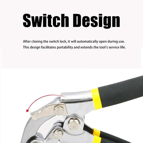 Manual Metal Bending Pliers with switch design, ergonomic easy-grip handle, chrome-vanadium steel, for thin sheet metal, DIY projects