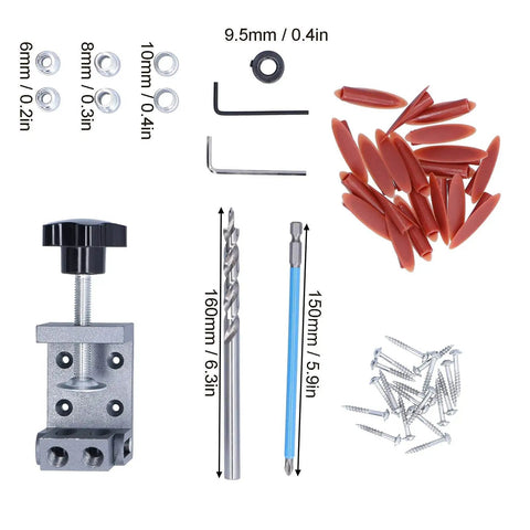 15 Degree Pocket Hole Jig With Auto Tightening Clamp For Woodworking Aluminum Alloy Drilling Locator 52 Piece Kit components