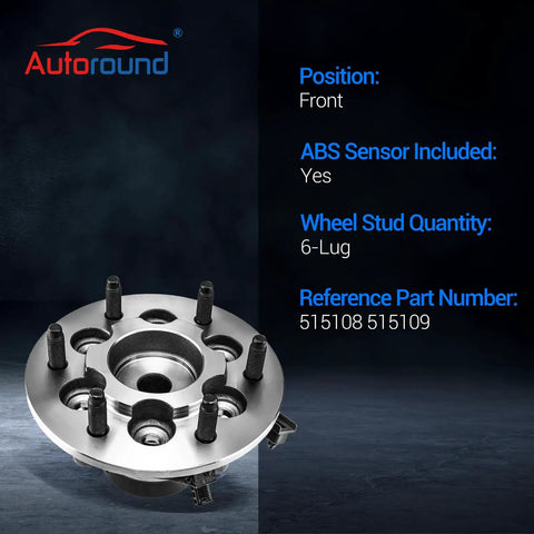 Beefed Up Front Wheel Bearing And Hub Assembly For 2004 To 2008 Chevy Colorado And 2004 To 2008 GMC Canyon RWD With 6 Lug And ABS Front Wheel Hub Kit 2 Pack OEM Grade Replacement For A Smooth Quiet Ride front view