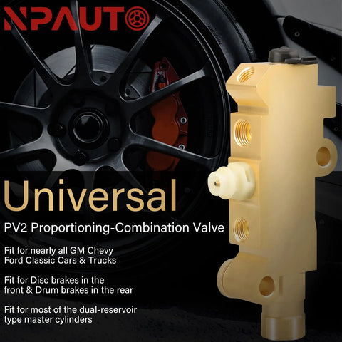 Brass PV2 brake proportioning and combination valve for front disc and rear drum brakes, universal fit, NP Auto.
