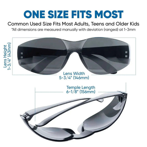 Tinted Safety Glasses Bulk Pack of 24, Protective Sunglasses With Dark Smoke Lenses for UV Protection, ANSI Z87.1, front and folded view.