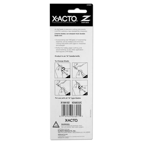 Back packaging of Precision Craft Knife With Aluminum Handle And Safety Cap From X ACTO Z Series detailing instructions.