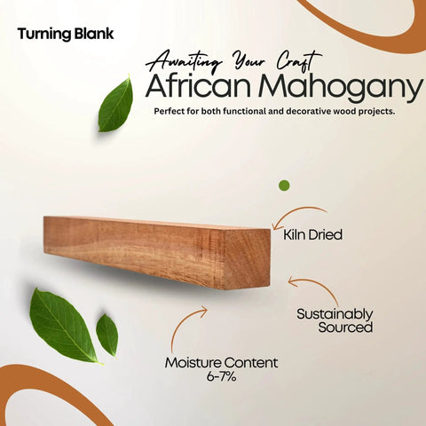 2x2x12 African Mahogany Wood Turning Blanks For Lathe Work And Carving, Kiln Dried Hardwood For DIY Projects, Pro Grade 2 Piece Set