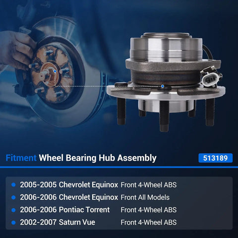 Front Wheel Hub Bearing Assembly 5 Lug With ABS Direct Fit For Chevy Equinox 2005 2006, Pontiac Torrent 2006, Saturn Vue 2002 2007