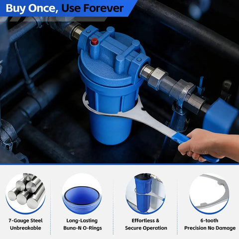Heavy Duty Metal Water Filter Wrench And 3 Pack 151122 Buna-N O-Rings Go-To Replacement Kit For Pentek And Culligan Housings