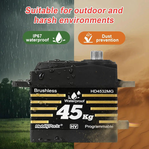 Front view of HobbyPark HD4532MG waterproof brushless servo with 45 kg torque and metal gears