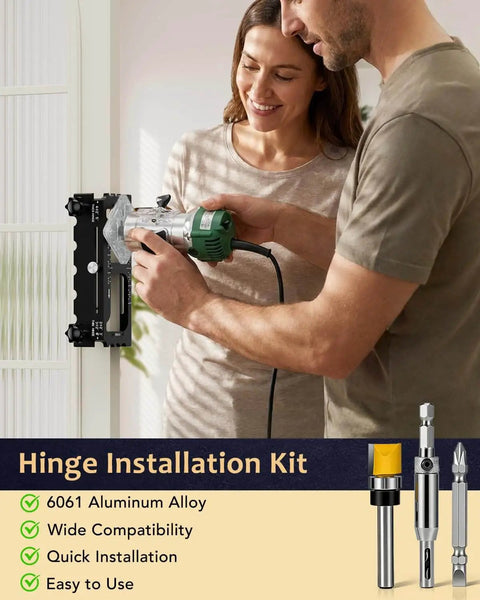 Door Hinge Jig Tool For Router Adjustable Aluminum Mortise Jig fits door hinges 2.5 to 5 inches DIY friendly, demonstrated in use