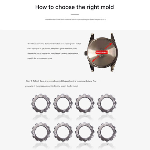 Guide on selecting the right mold with measurement instructions and options of different size molds displayed below.