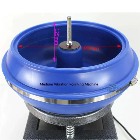 Dope Tumbler Polishing Machine For Jewelry And Gems with blue 12L bowl, bench top vibratory polisher grinder 120W, close-up view.