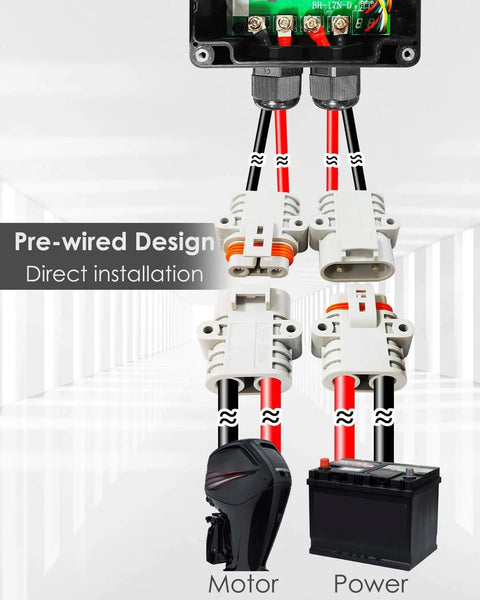 Waterproof PWM Controller For DC 12-48V 35A Motor Speed Controller with visible wires and connectors for boat motors