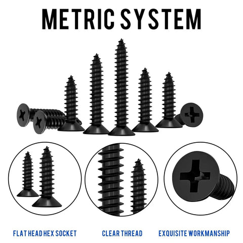 1200 Pcs Black Self Tapping Screws Set For Wood Plastic And Soft Metal Phillips Flat Head Countersunk Tiny Screws In M2 M2.5 M3 Sizes