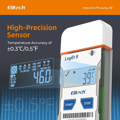 Reusable USB Temperature Data Logger Elitech For Cold Chain, High Accuracy Sensor With 0.3 C Precision, digital display.