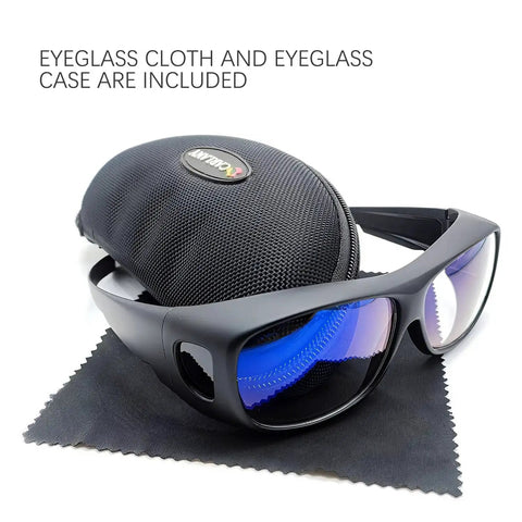 CO2 Laser Eye Protection Goggles For Laser Cutting And Engraving By Carlany With 9000 To 11000 Nm Filter Range And 10600 Nm Typical, OD Five Plus Absorption Filter, VLT Over 90 Percent, Lightweight Nylon Frame Fits Over Most Prescription Glasses with case and cloth